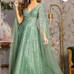 GLS Collective Green Sequin Plunge Maxi Gown